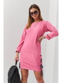 Rochie hanorac netedă cu cravate, roz închis FI653 - Magazin online - Boutique